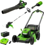 Greenworks 80V 21” Lawn Mower, 13” String Trimmer, and 730 Leaf Blowers - Image 5