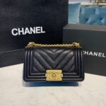Chanel Chevron Boy Bag 20cm Caviar Leather Antique Gold Hardware Fall/Winter Act 1 Collection Black - Image 2