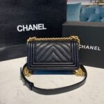 Chanel Chevron Boy Bag 20cm Caviar Leather Antique Gold Hardware Fall/Winter Act 1 Collection Black - Image 7
