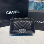 Chanel Chevron Boy Bag 20cm Caviar Leather Antique Silver Hardware Fall/Winter Act 1 Collection, Black - Image 2