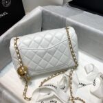Chanel Classic Flap With Charm Chain With CC Details On Strap Bag 20cm Gold Hardware Lambskin Leather Spring/Summer Collection, White - Image 8