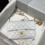 Chanel Classic Flap With Charm Chain With CC Details On Strap Bag 20cm Gold Hardware Lambskin Leather Spring/Summer Collection, White - Image 5