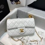 Chanel Classic Flap With Charm Chain With CC Details On Strap Bag 20cm Gold Hardware Lambskin Leather Spring/Summer Collection, White - Image 6