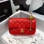 Chanel Classic Flap With Charm Chain With CC Details On Strap Bag 20cm Gold Hardware Lambskin Leather Spring/Summer Collection, Red - Image 2