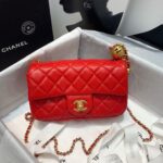 Chanel Classic Flap With Charm Chain With CC Details On Strap Bag 20cm Gold Hardware Lambskin Leather Spring/Summer Collection, Red - Image 7