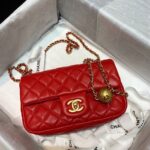Chanel Classic Flap With Charm Chain With CC Details On Strap Bag 20cm Gold Hardware Lambskin Leather Spring/Summer Collection, Red - Image 10