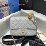 Chanel Classic Flap With Charm Chain With CC Details On Strap Bag 18cm Gold Hardware Lambskin Leather Spring/Summer Collection, Grey - Image 2