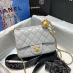 Chanel Classic Flap With Charm Chain With CC Details On Strap Bag 18cm Gold Hardware Lambskin Leather Spring/Summer Collection, Grey - Image 4