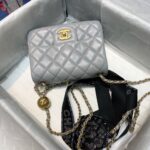 Chanel Classic Flap With Charm Chain With CC Details On Strap Bag 18cm Gold Hardware Lambskin Leather Spring/Summer Collection, Grey - Image 8