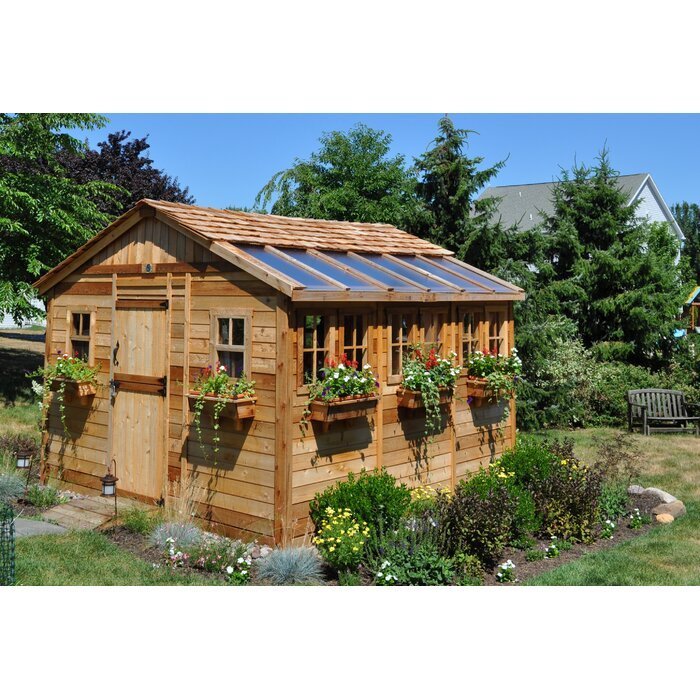 12 ft. W x 12 ft. D Cedar Wood Sunshed Garden Shed TSH - Image 5