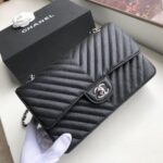 Chanel Chevron Classic Flap Bag 25cm Silver Hardware Caviar Leather Spring/Summer Collection Black - Image 6
