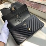 Chanel Chevron Classic Flap Bag 25cm Gold Hardware Caviar Leather Spring/Summer Collection Black - Image 8