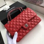 Chanel Classic Flap Bag 25cm Silver Hardware Lambskin Leather Spring/Summer Collection Red - Image 4