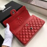 Chanel Classic Flap Bag 25cm Silver Hardware Lambskin Leather Spring/Summer Collection Red - Image 9