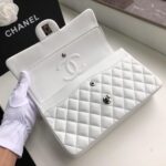 Chanel Classic Flap Bag 25cm Silver Hardware Lambskin Leather Spring/Summer Collection White - Image 8