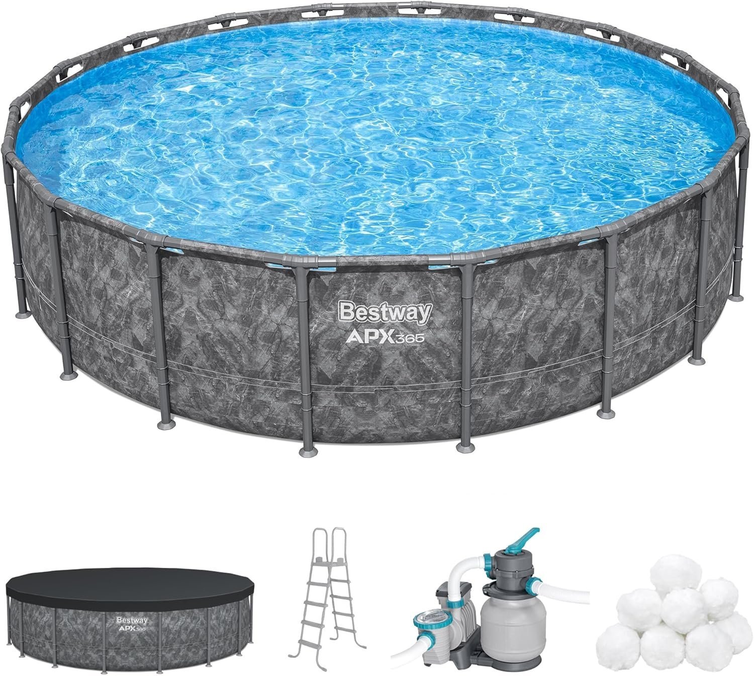81272c-evLL._AC_SL1500_ Bestway APX 365 18’x52″ Round Above Ground Swimming Pool Set with Pump & Ladder - Image 1