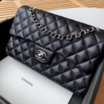 Chanel Classic Flap Bag Silver/Gold Hardware Lambskin/Caviar Leather Spring/Summer Collection Black - Image 10