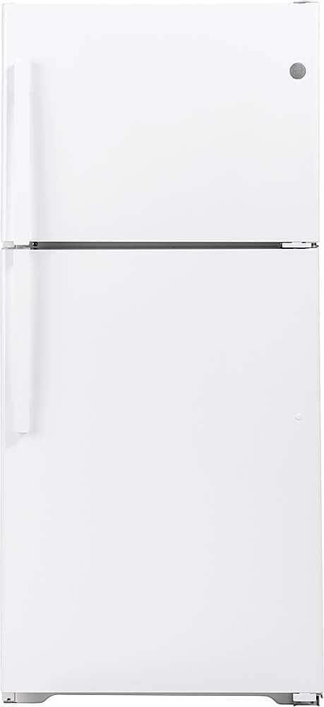 6399120_sd GE – 33 in. Wide 21.9 Cu. Ft. Top-Freezer Refrigerator with Garage Ready Performance – White - Image 1