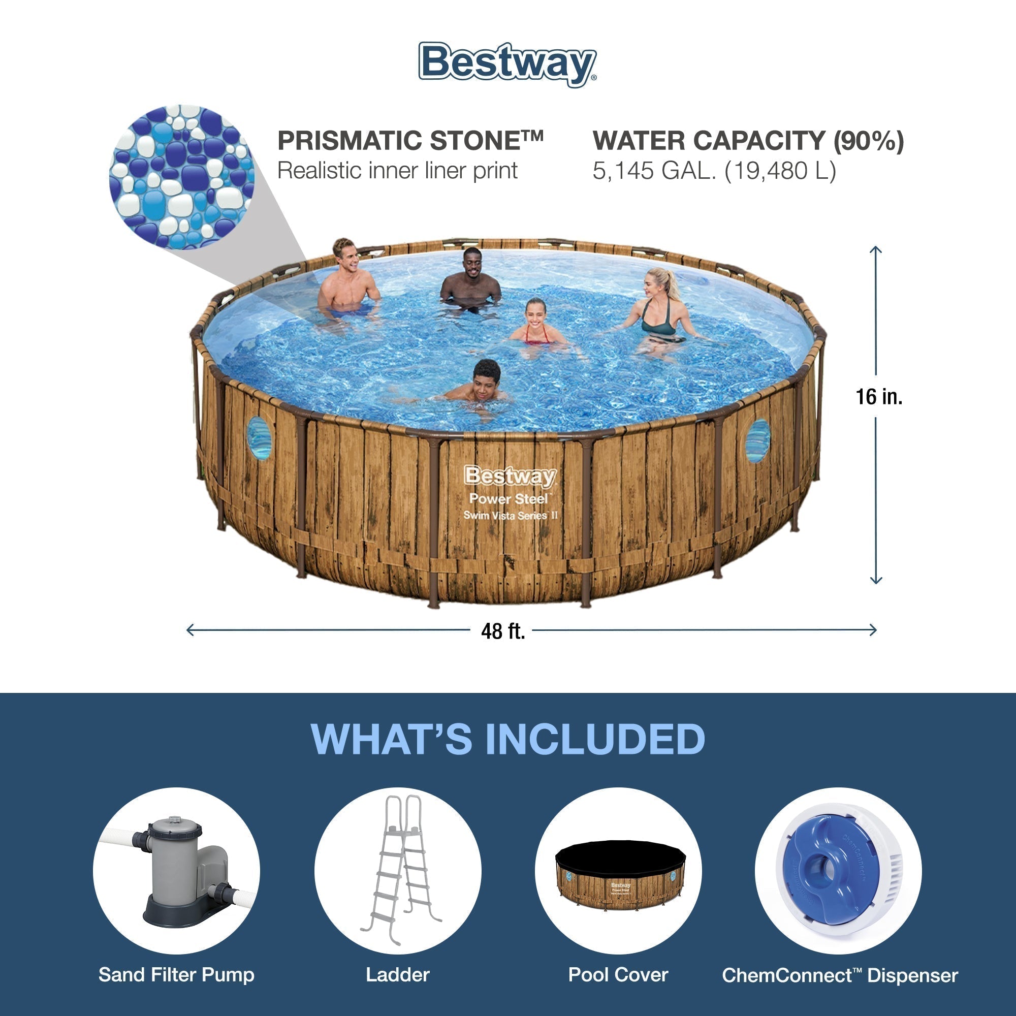 Bestway Power Steel Swim Vista 16' x 48" Round Above Ground Swimming Pool Set - Image 3